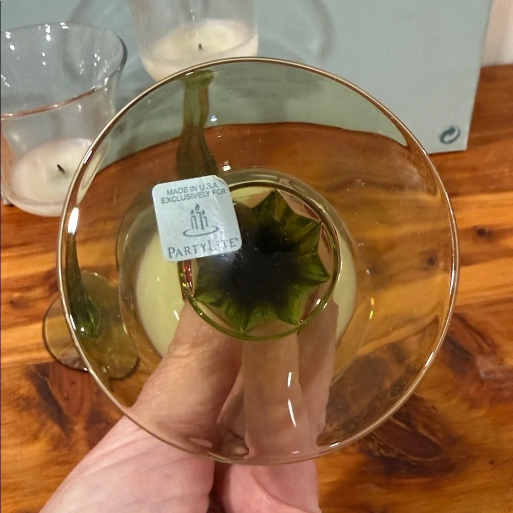 PartyLite Radiant Glow Green Stemmed Trio Candle Holders